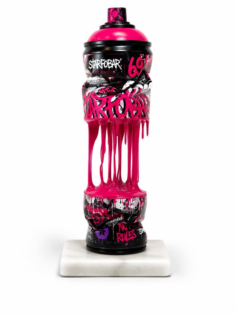 Sculpture bombe Propaganda Series, rose fluo graffiti